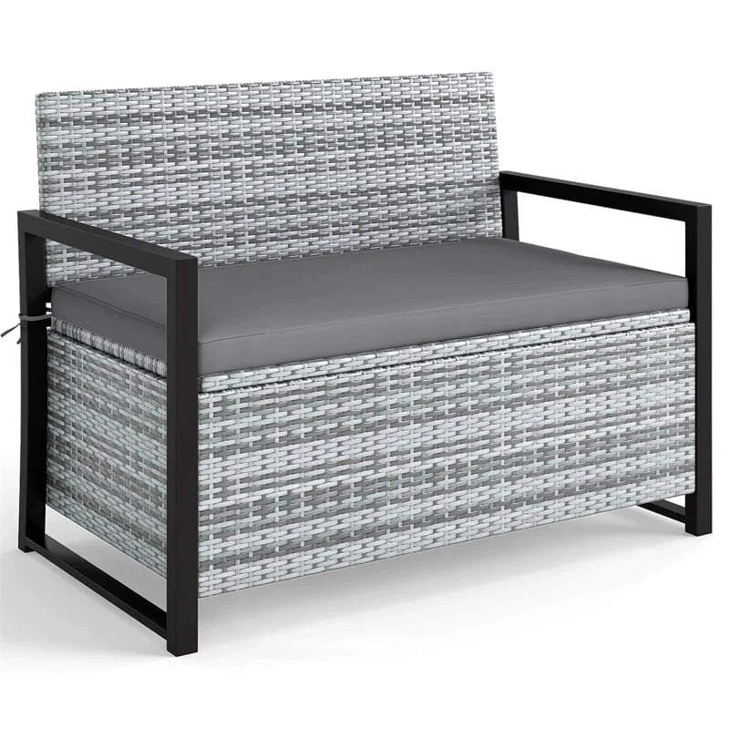 40 Gallon Outdoor Wicker Storage Bench with Cushion & Cover, Metal Frame Patio Deck Box Seat - Product image 22
