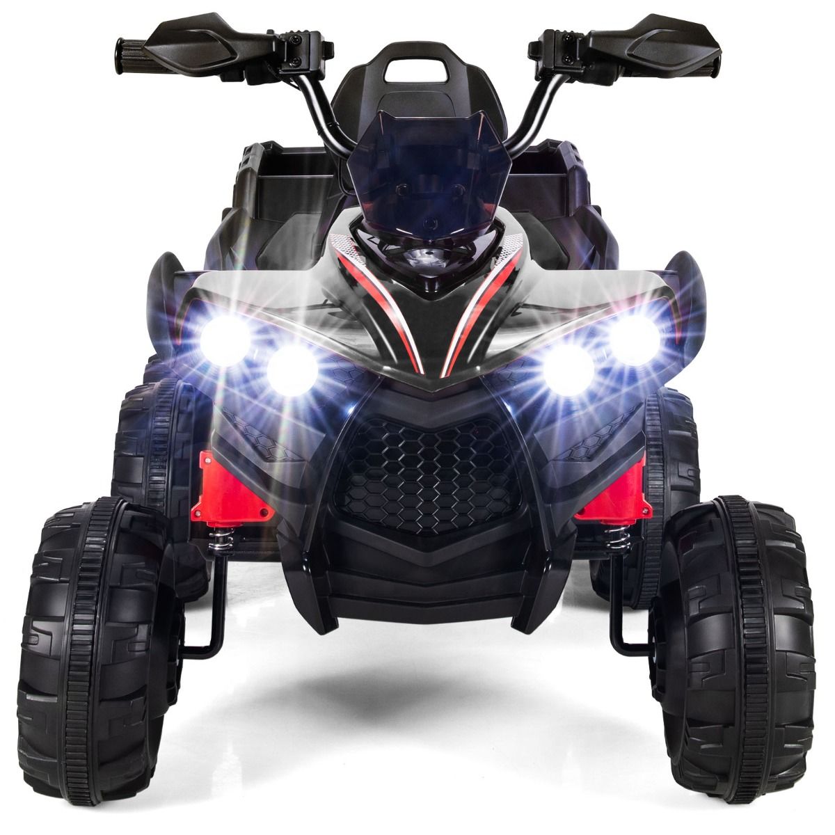 12V Children's Electric Quad with LED Lights and Music Children's Electric Vehicle with Slow Start Load 30kg 129 x 69 x 72 cm Black/Red -