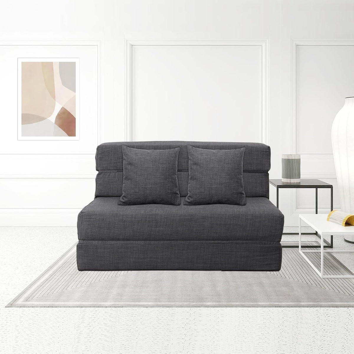 ANONER 2 Seater Convertible Sofa 150cm Wide, Foldable Memory Foam Sofa & 2 Pillows, Folding Floor Bed for Bedroom Living Room, Dark Gray