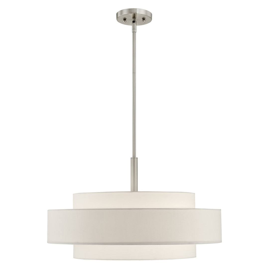 Paquette 5 - Light Shaded Drum Chandelier Andover Mills Finish: Brushed Nickel, Shade Color: Off-White - Product image 1