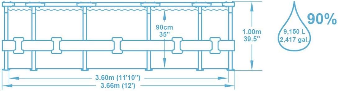 Power Steel Deluxe Round Tubular Swimming Pool with Solid Steel Frame Complete Kit Rattan Look 366 x 100 cm,Brown