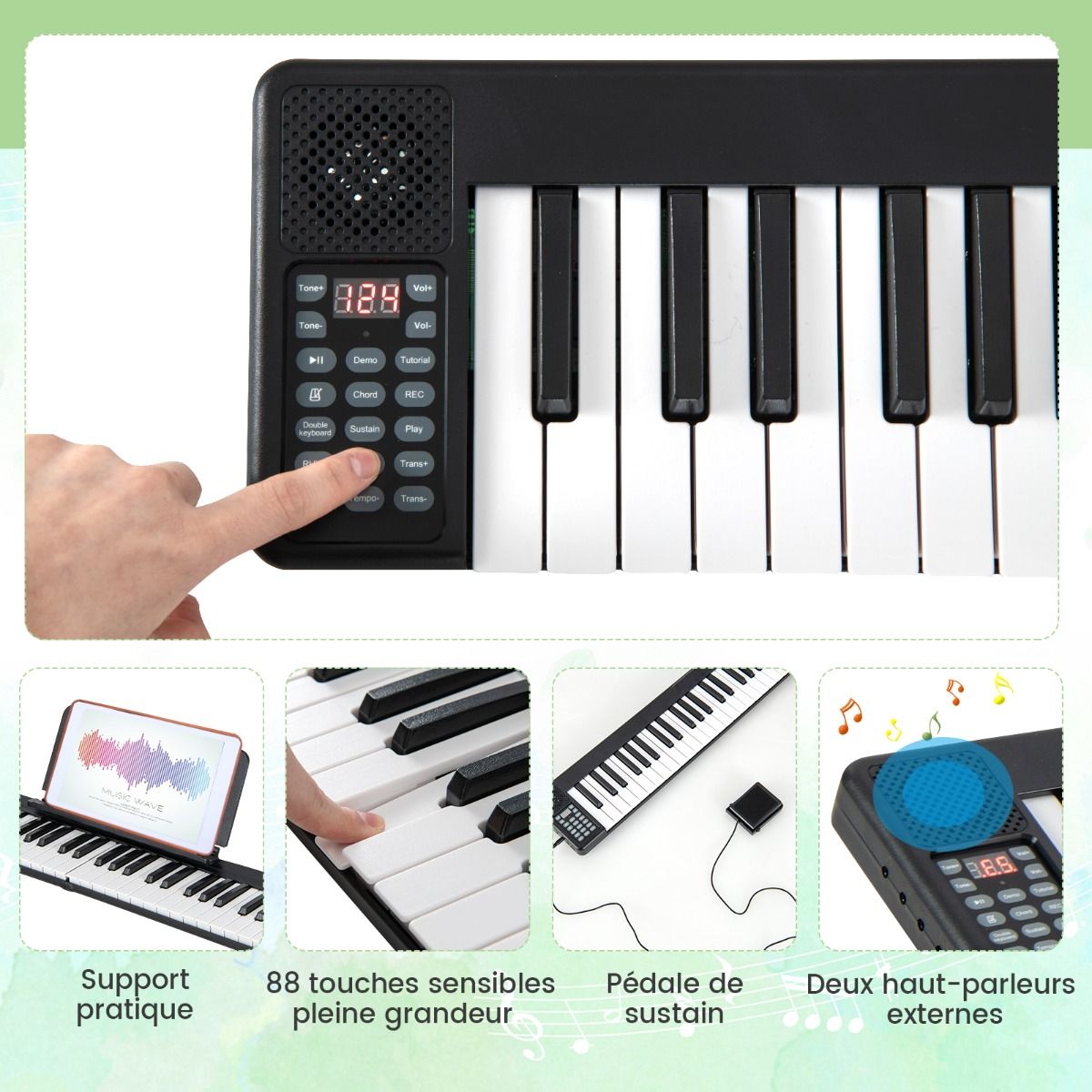 88 Keys Foldable Digital Piano with Bluetooth MIDI Function Portable Electronic Keyboard with Sustain Pedal Carrying Bag -