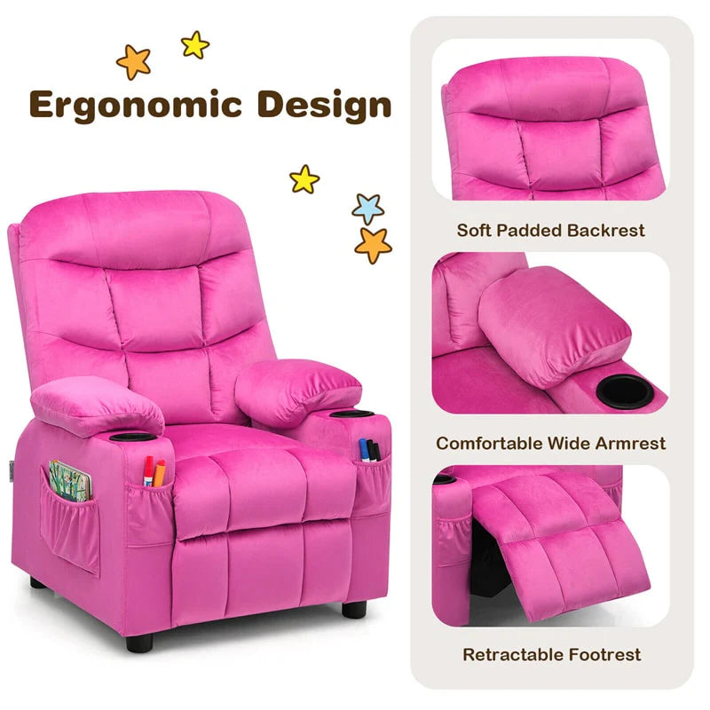 Kids Recliner Chair Adjustable Velvet Lounge Sofa with Cup Holders, 3 Pockets, Retractable Footrest - Product image 45