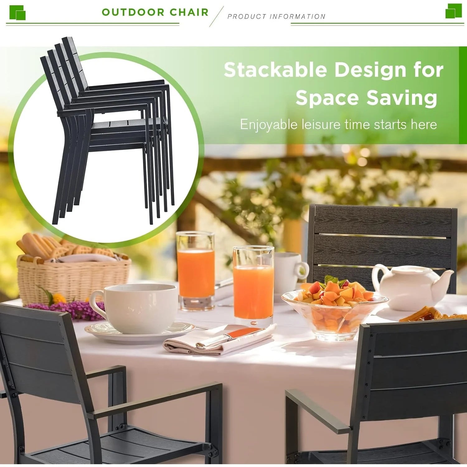 AECOJOY 2 Pieces Outdoor Dining Chairs, Aluminum Frame Stackable Patio Chair - Product image 4