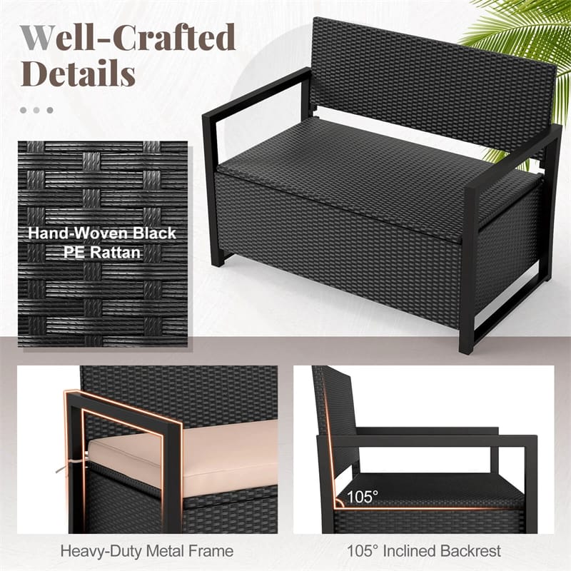 40 Gallon Outdoor Wicker Storage Bench with Cushion & Cover, Metal Frame Patio Deck Box Seat - Product image 15