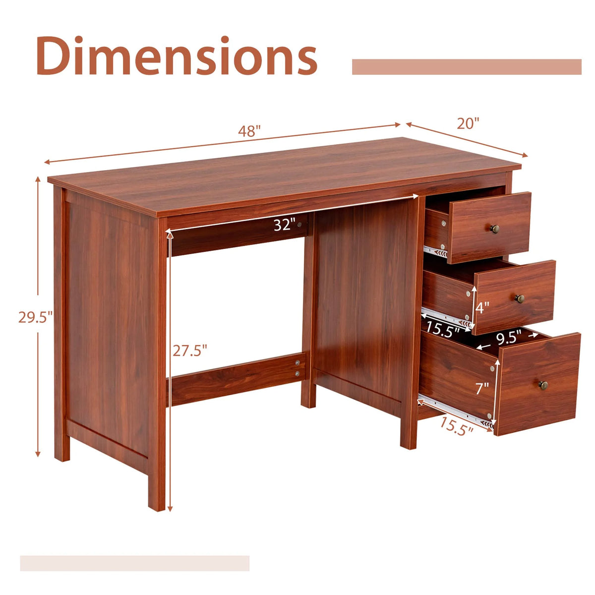 Computer Desk Study Writing Desk Home Office Workstation with 3 Drawers Black - Product image 15