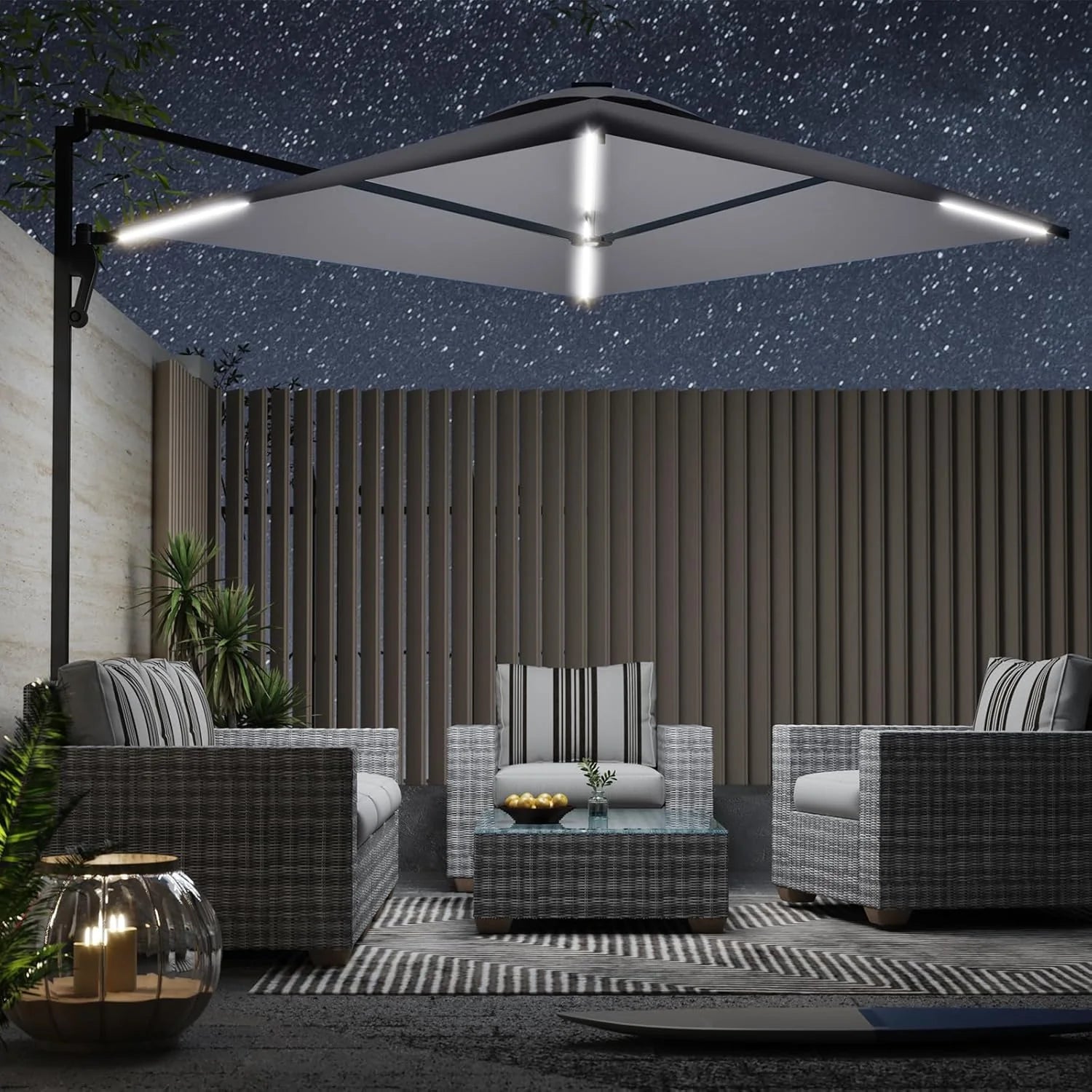 AECOJOY 10FT Large Patio Umbrella with Solar Lights, Rectangle Wall Mounted Outdoor Patio Umbrella, Grey - Product image 2