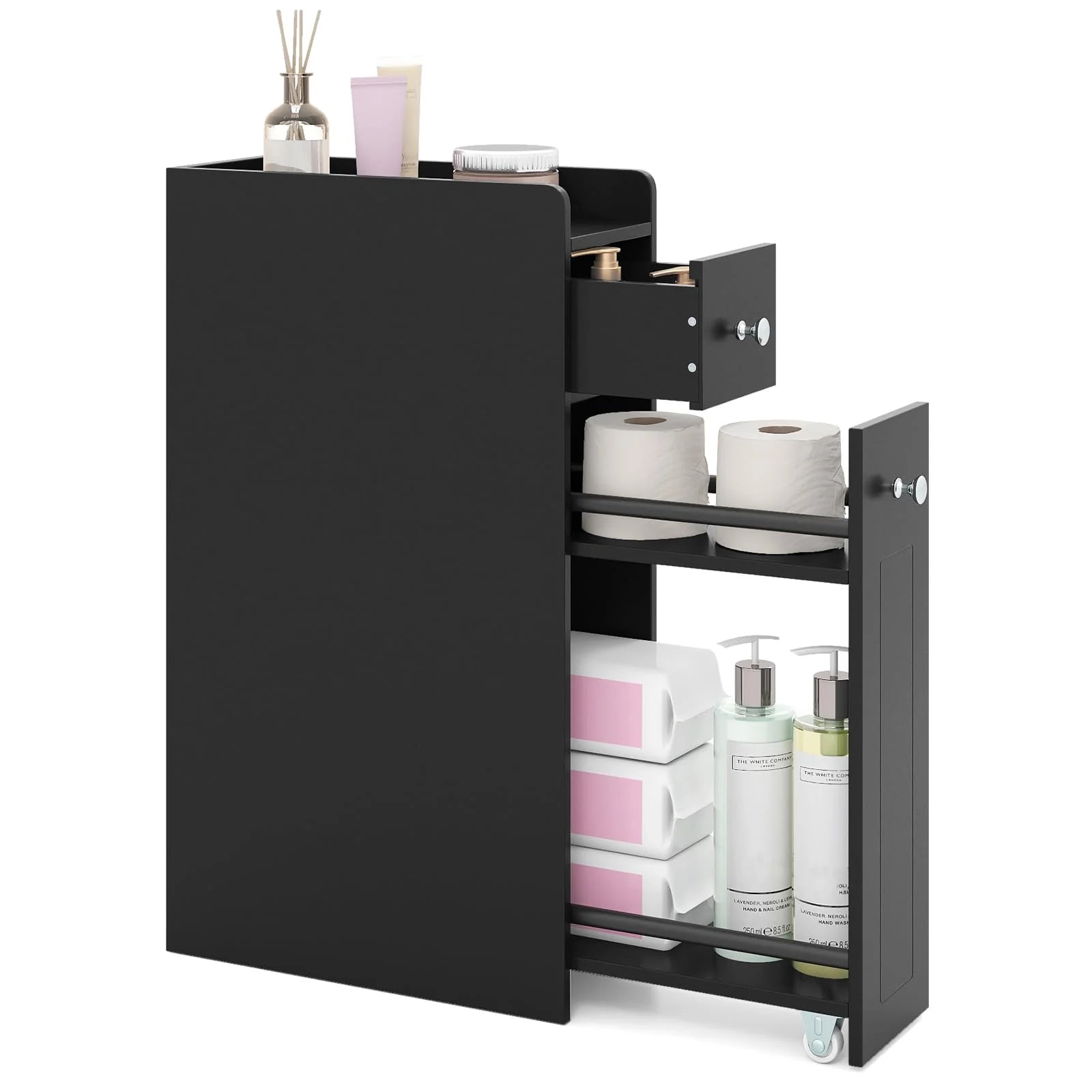 Tangkula Small Bathroom Storage Cabinet 4-Tier with Slide Out Drawers on Casters - Product image 1