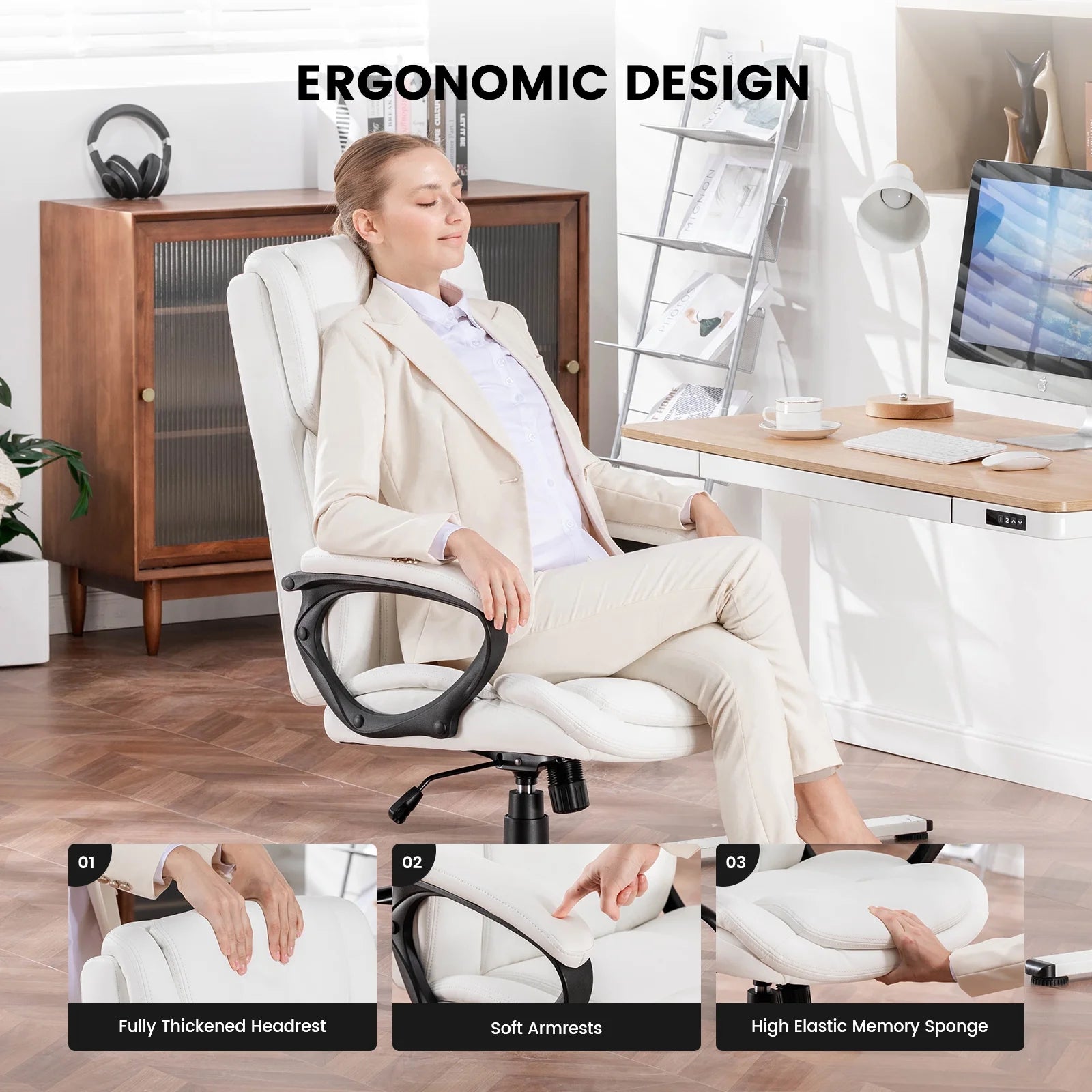 Mainstays Executive Ergonomic High Back Leather Home Office Desk Chair, Black - Product image 42