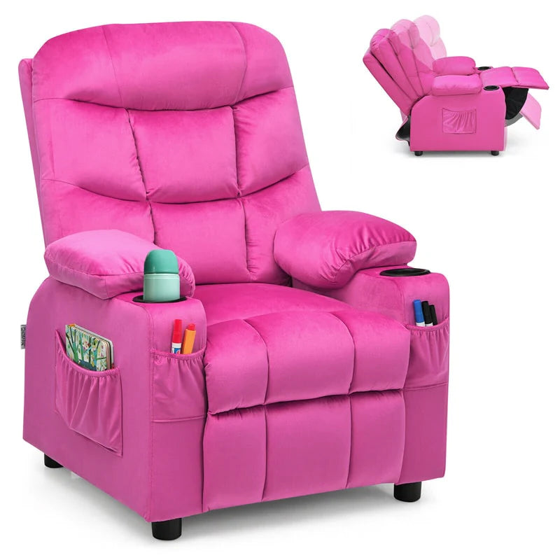 Kids Recliner Chair Adjustable Velvet Lounge Sofa with Cup Holders, 3 Pockets, Retractable Footrest - Product image 37