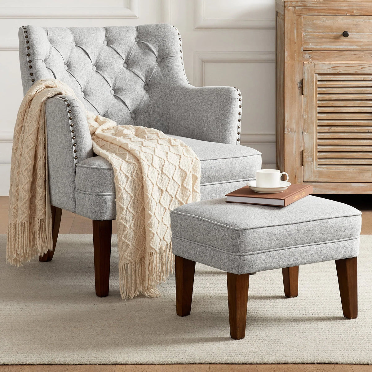GERICCO Accent Chair with Ottoman Set, Club Armchair Indoor, Comfy Reading Chair and Ottoman for Bedroom - Product image 4