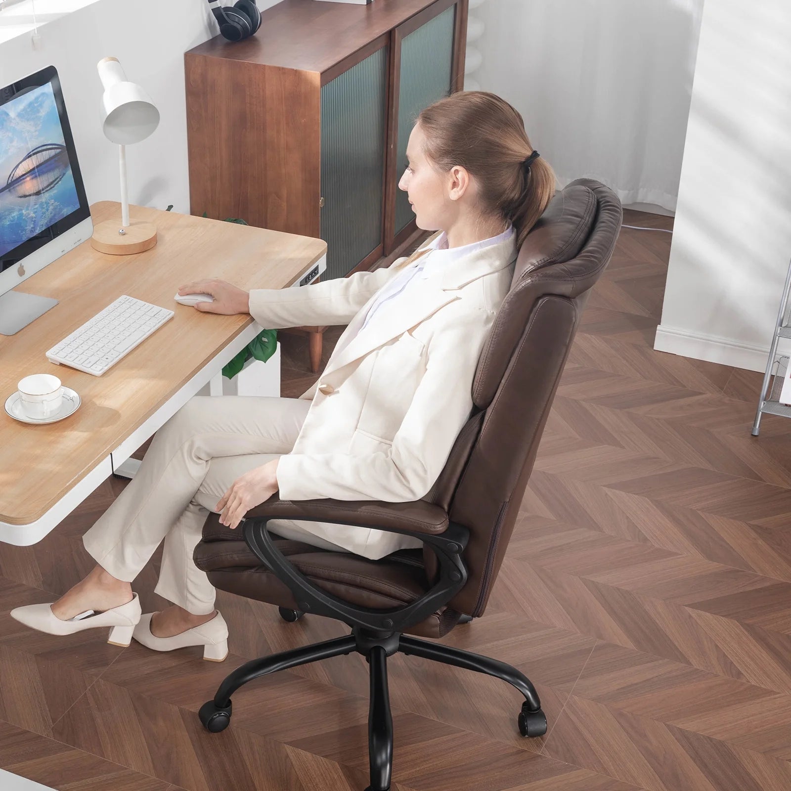 Mainstays Executive Ergonomic High Back Leather Home Office Desk Chair, Black - Product image 24