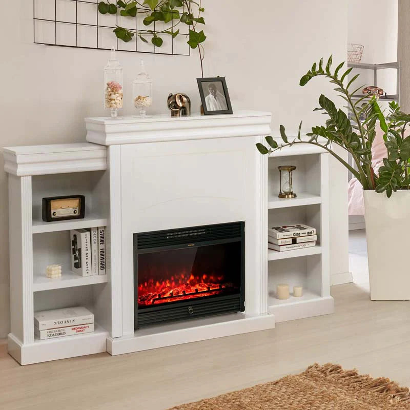 70" Fireplace Mantel TV Stand with Storage Shelves, Freestanding Wood Media Console for 28.5" Fireplace - Product image 12