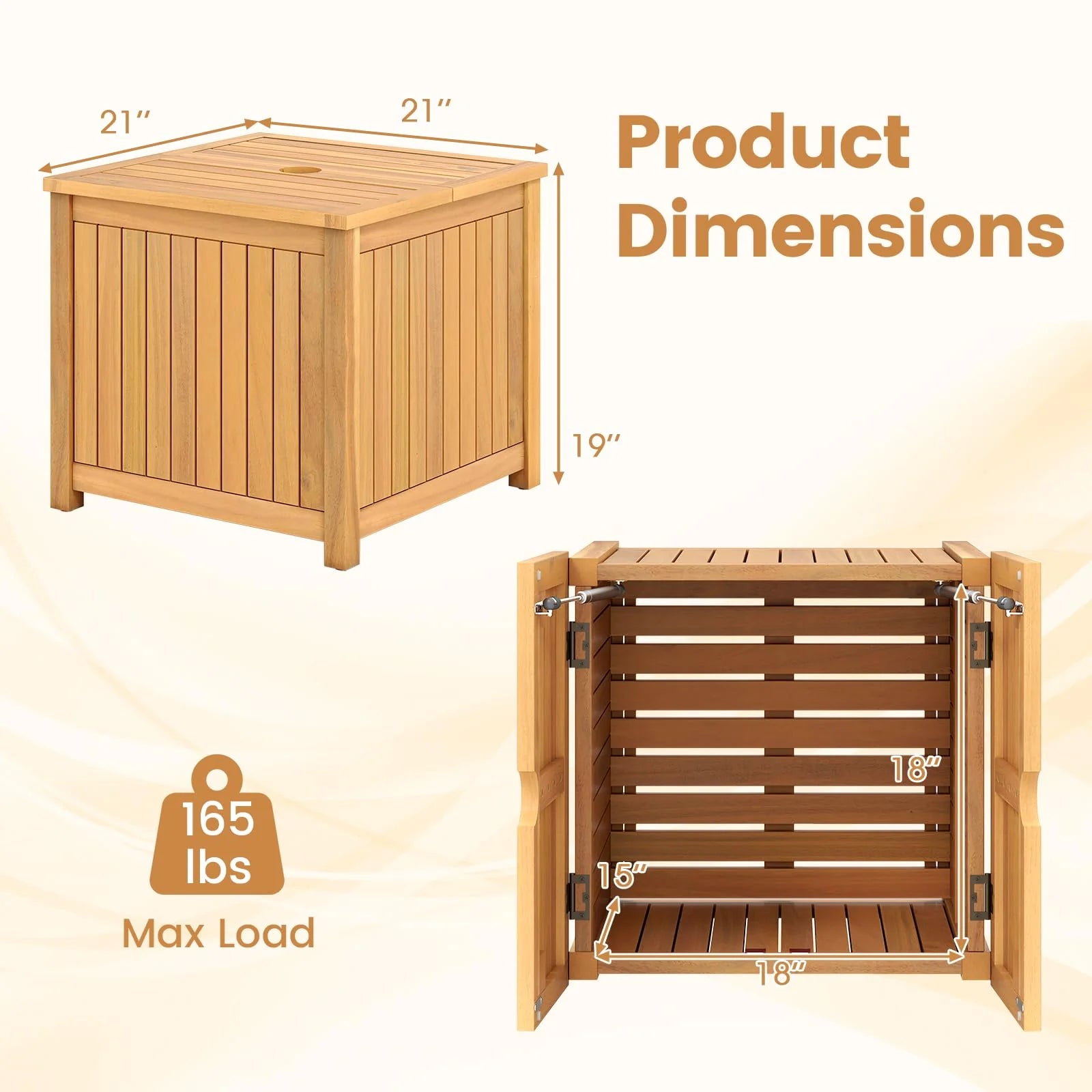 Tangkula 2-in-1 Outdoor Side Table with Storage Acacia Wood Slatted Coffee Table Square Slatted End Storage Box