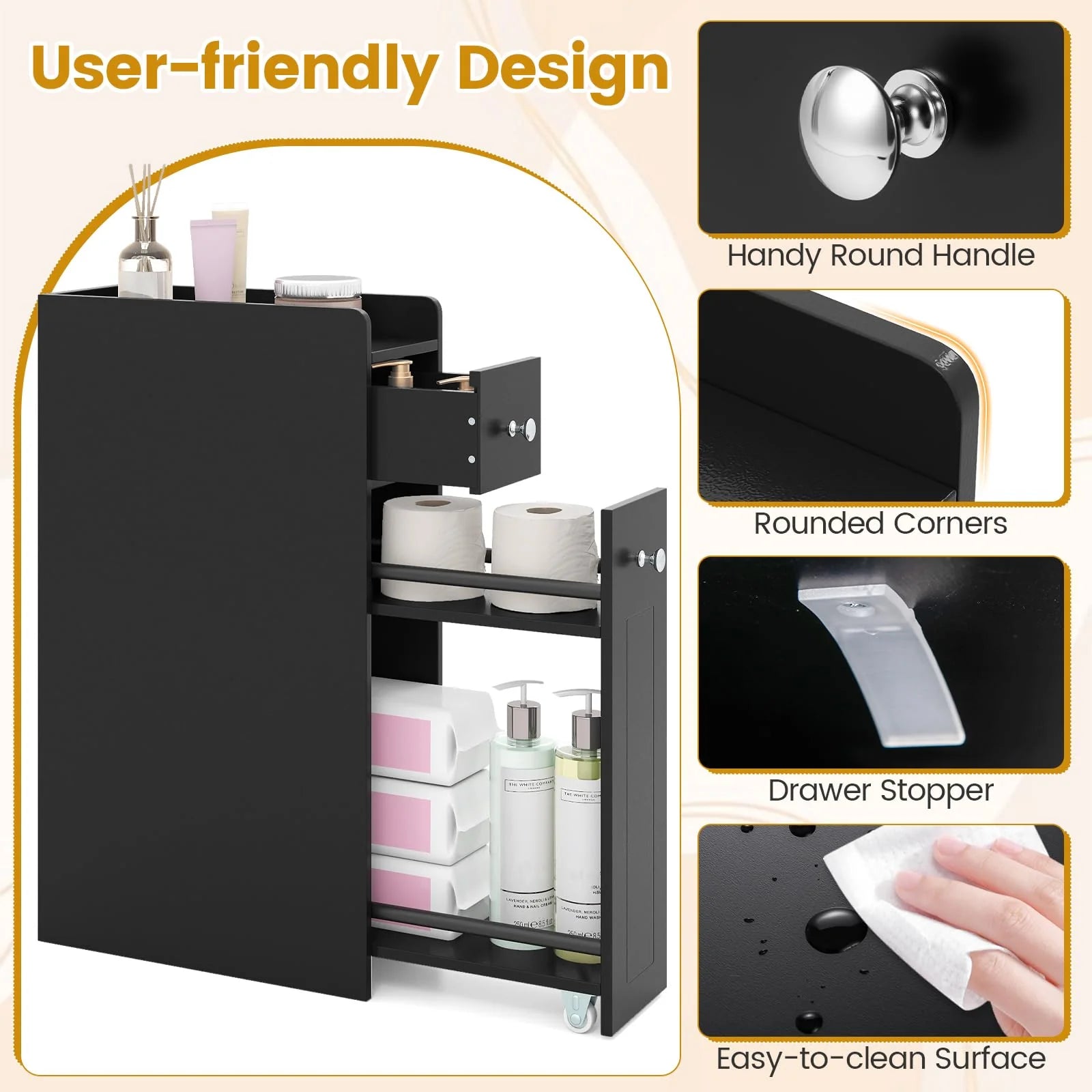Tangkula Small Bathroom Storage Cabinet 4-Tier with Slide Out Drawers on Casters - Product image 9