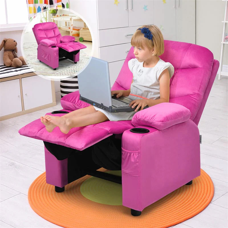 Kids Recliner Chair Adjustable Velvet Lounge Sofa with Cup Holders, 3 Pockets, Retractable Footrest - Product image 38