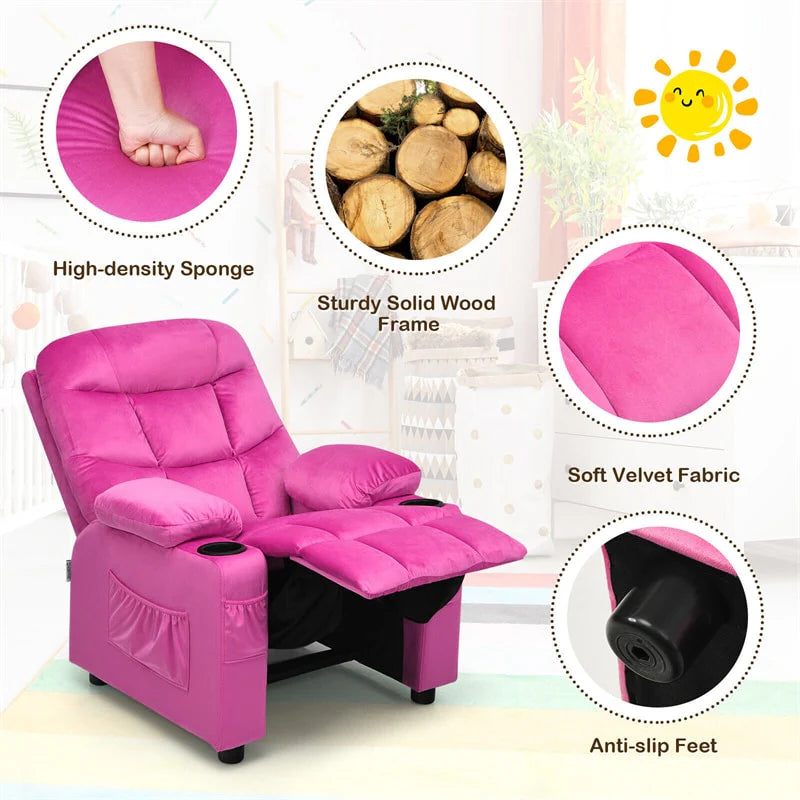 Kids Recliner Chair Adjustable Velvet Lounge Sofa with Cup Holders, 3 Pockets, Retractable Footrest - Product image 46