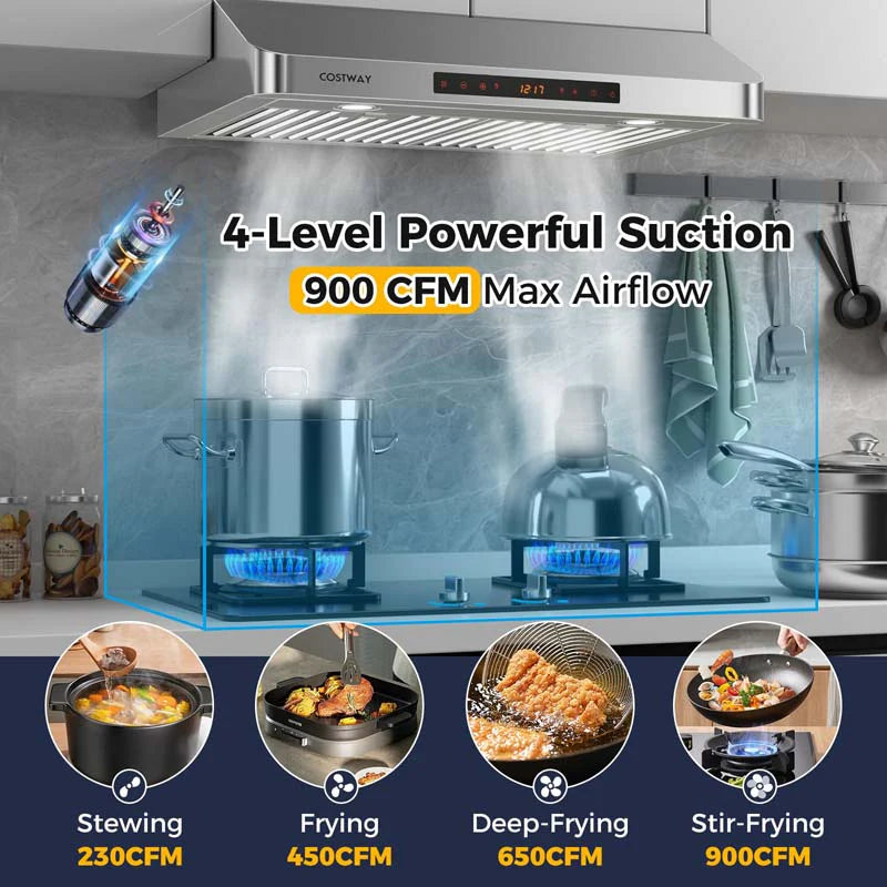 36/30 Inch Under Cabinet Range Hood with Gesture/Touch/Remote Control, 900 CFM Kitchen Vent w/ 4 Speed - Product image 6