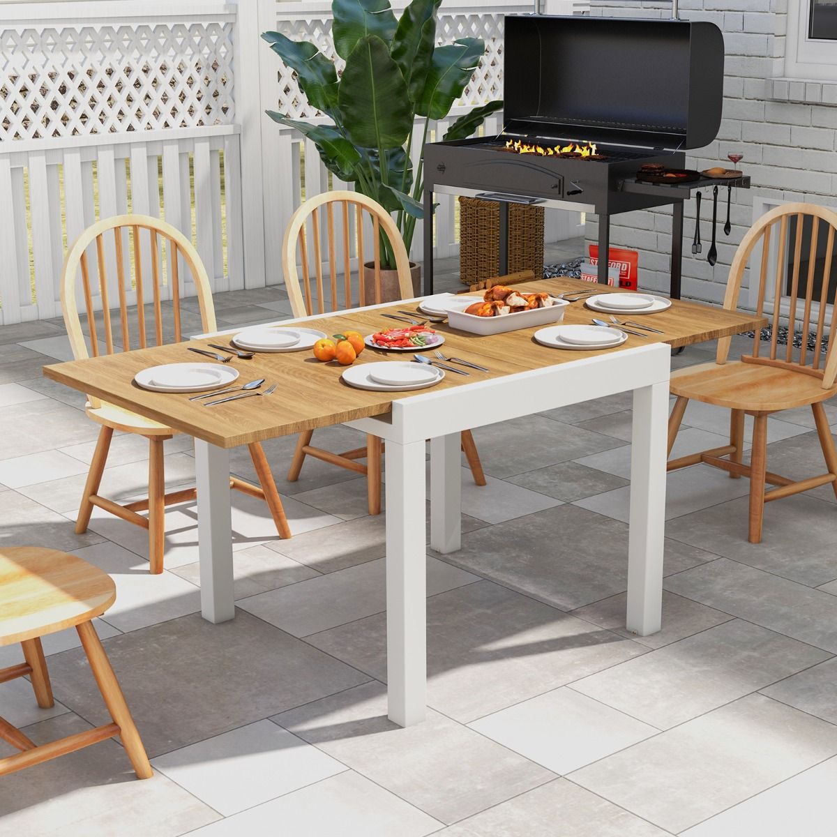 Extendable Aluminum Garden Table Adjustable from 80 to 160 CM Rectangular Dining Table for 4-6 People Grey/Natural -