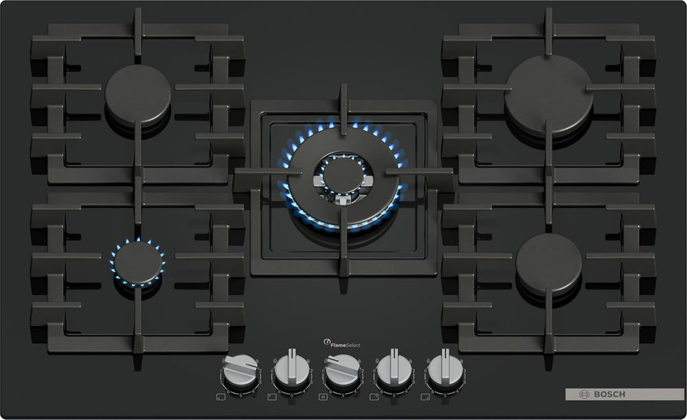 PPQ7A6I40, Series 6, Gas hob, 5 burners, 80 cm, Black tempered glass
