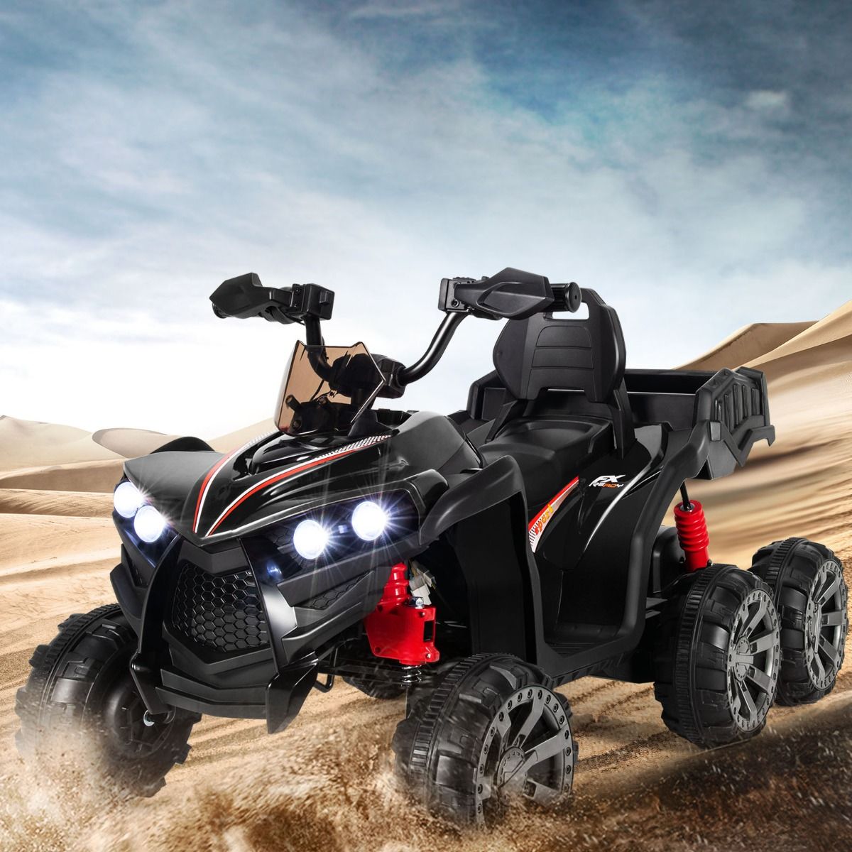 12V Children's Electric Quad with LED Lights and Music Children's Electric Vehicle with Slow Start Load 30kg 129 x 69 x 72 cm Black/Red -