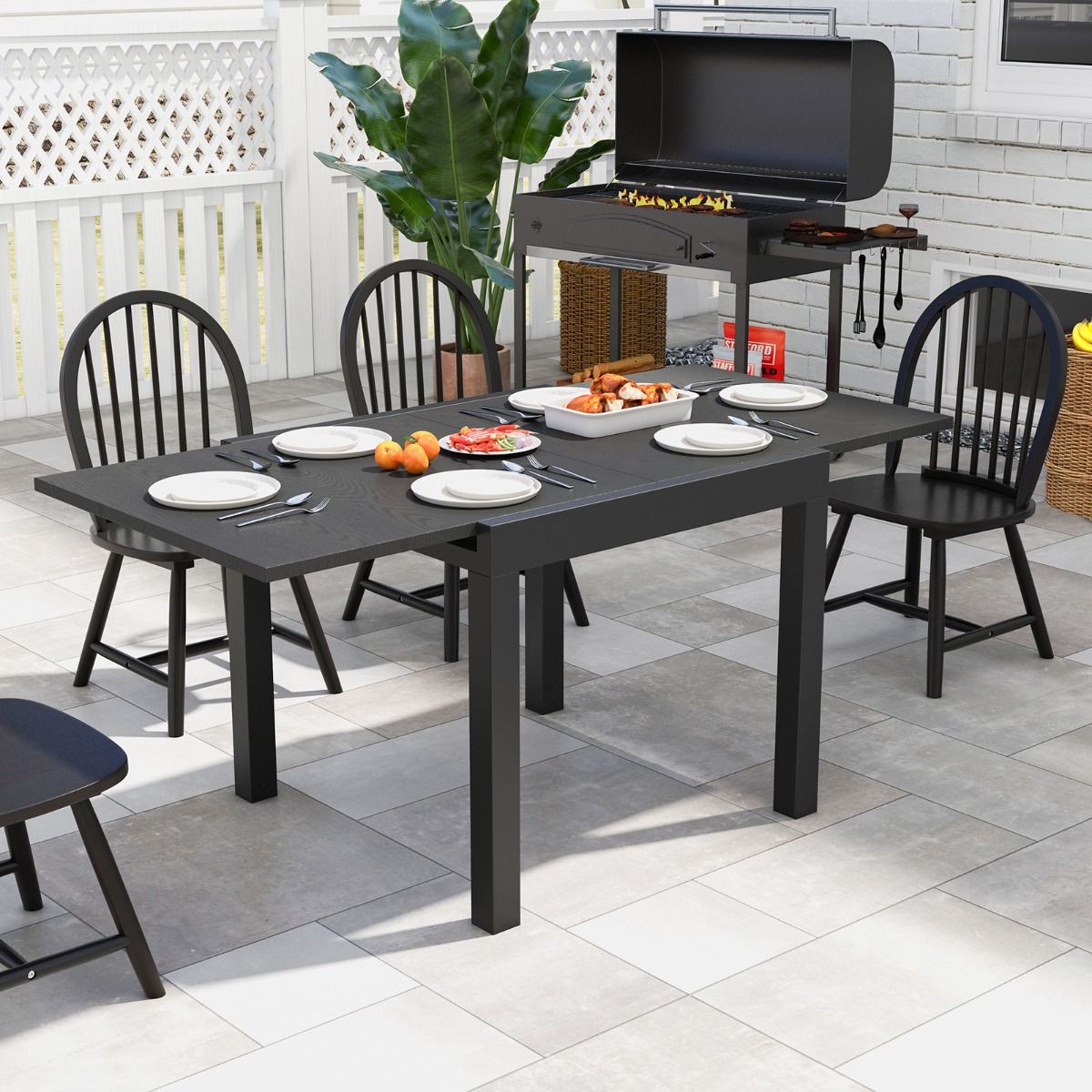 Extendable Aluminum Garden Table Adjustable from 80 to 160 CM Rectangular Dining Table for 4-6 People Grey/Natural -