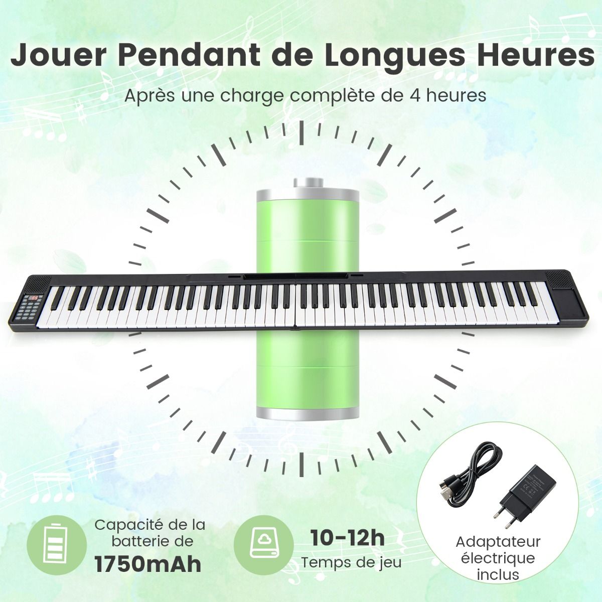 88 Keys Foldable Digital Piano with Bluetooth MIDI Function Portable Electronic Keyboard with Sustain Pedal Carrying Bag -