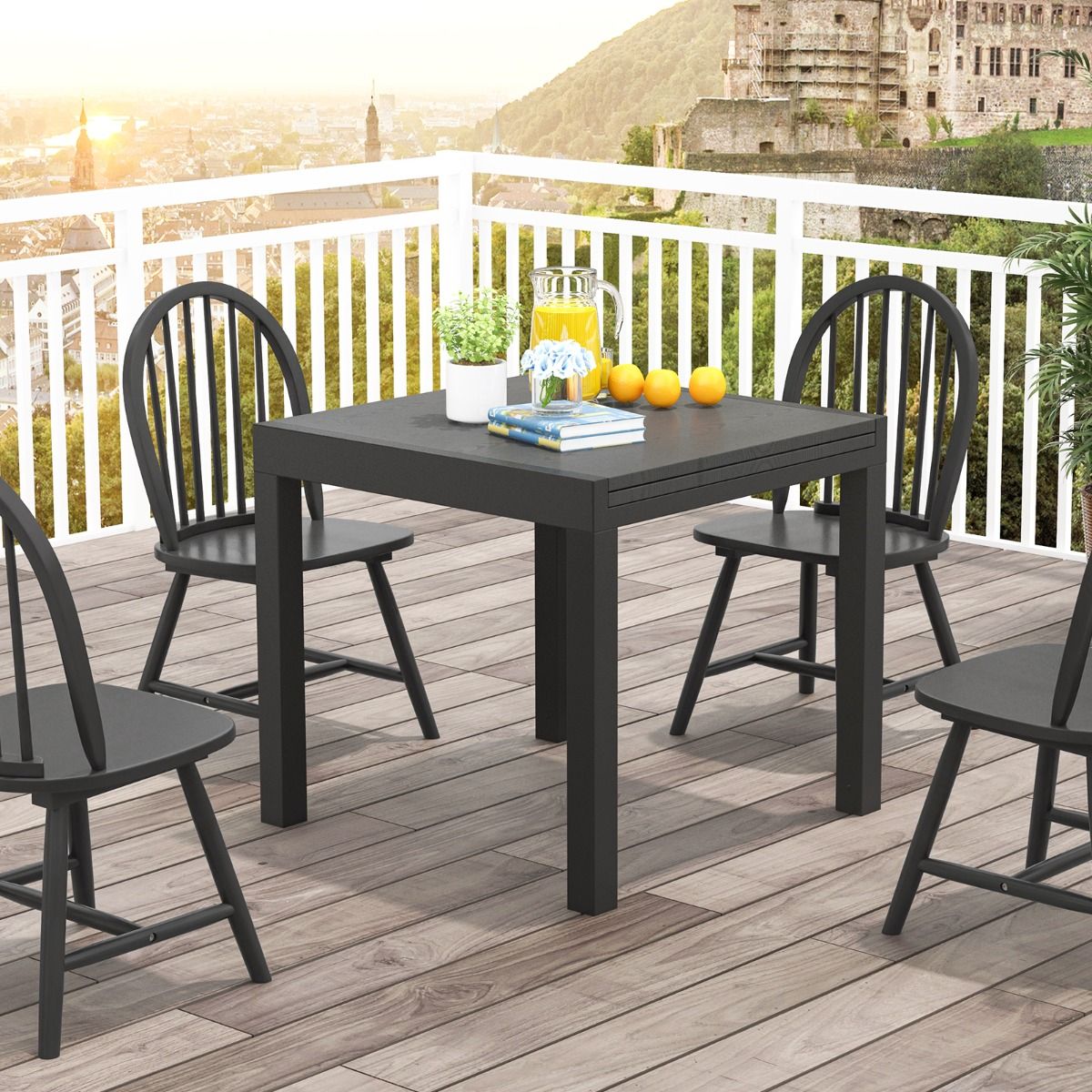 Extendable Aluminum Garden Table Adjustable from 80 to 160 CM Rectangular Dining Table for 4-6 People Grey/Natural -