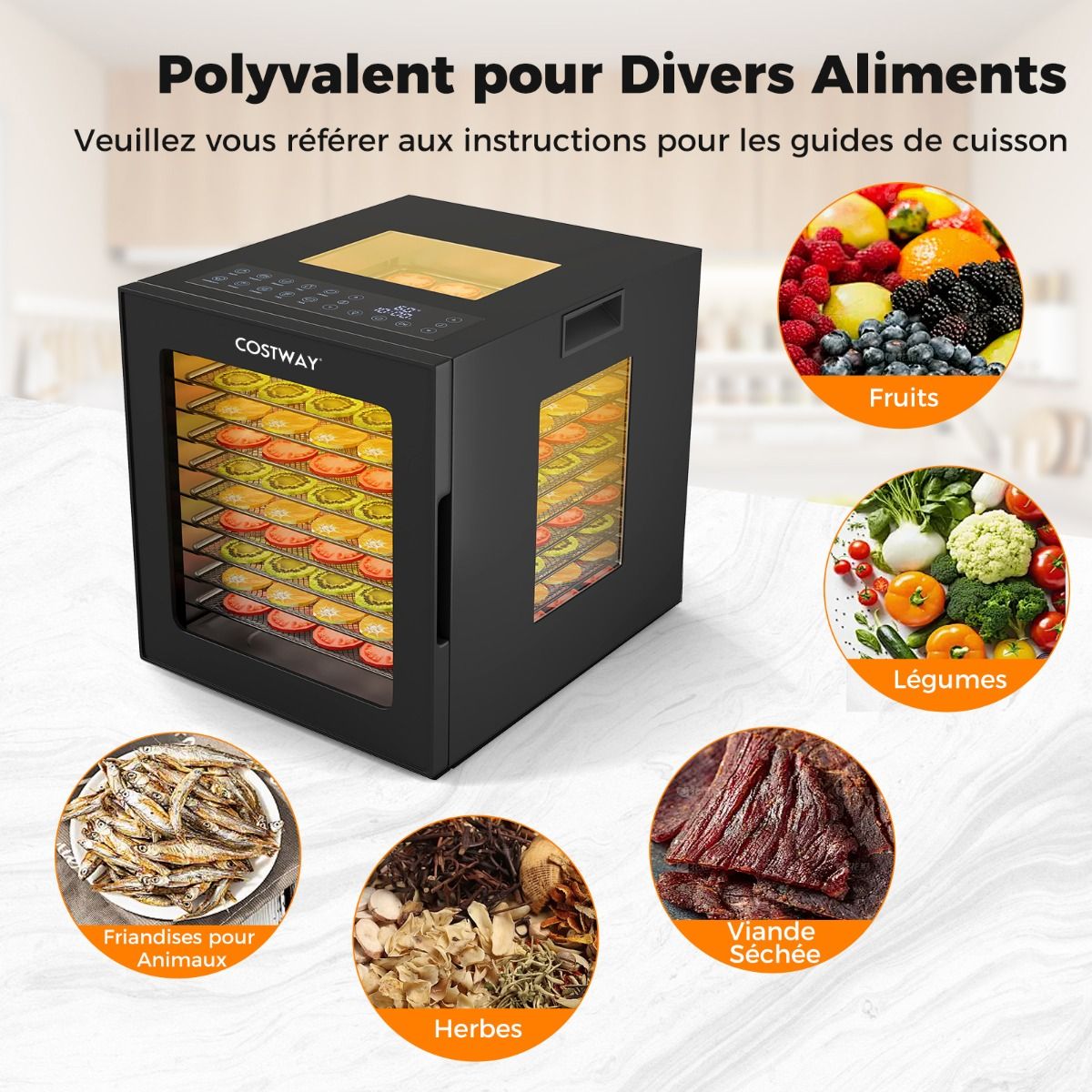 Food Dehydrator 10 Tray Stainless Steel Dryer with 10 Preset Programs 48H Timer & 30-75Temperature Black -