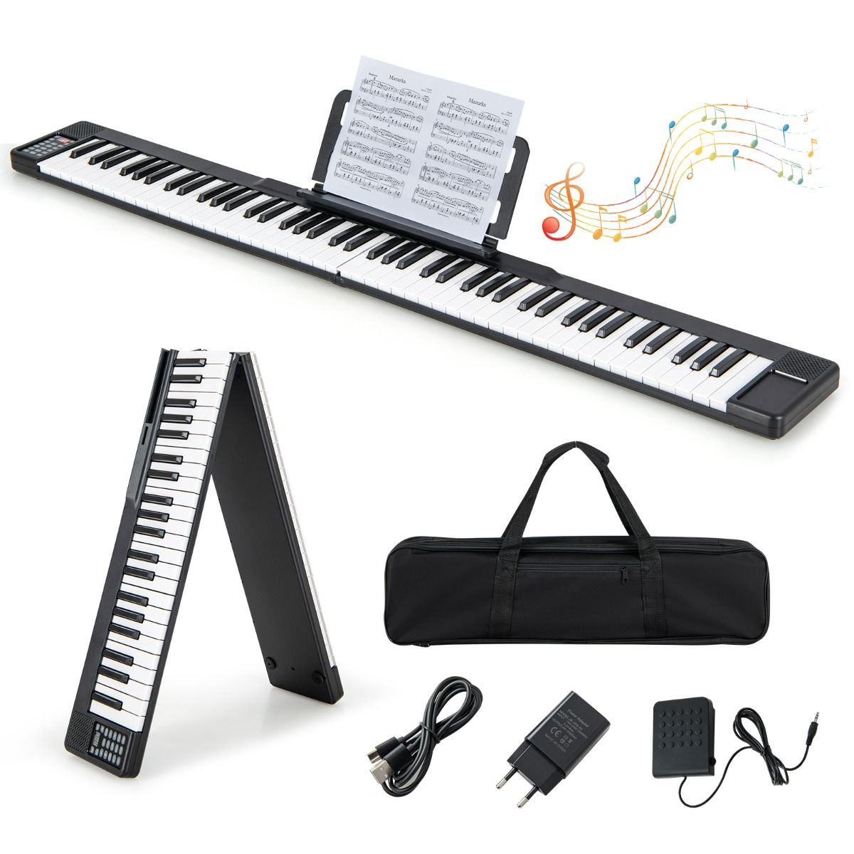 88 Keys Foldable Digital Piano with Bluetooth MIDI Function Portable Electronic Keyboard with Sustain Pedal Carrying Bag -