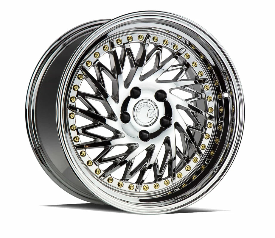 Aodhan DS03 (Drivers Side) 18" 5x100 Vacuum Chrome w/Gold Rivets