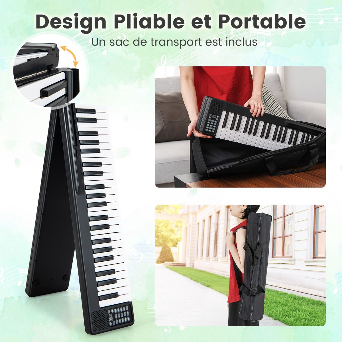 88 Keys Foldable Digital Piano with Bluetooth MIDI Function Portable Electronic Keyboard with Sustain Pedal Carrying Bag -