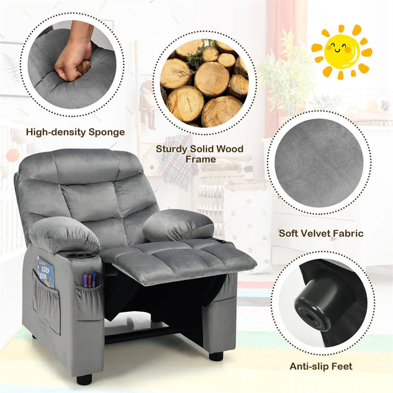 Kids Recliner Chair Adjustable Velvet Lounge Sofa with Cup Holders, 3 Pockets, Retractable Footrest - Product image 18