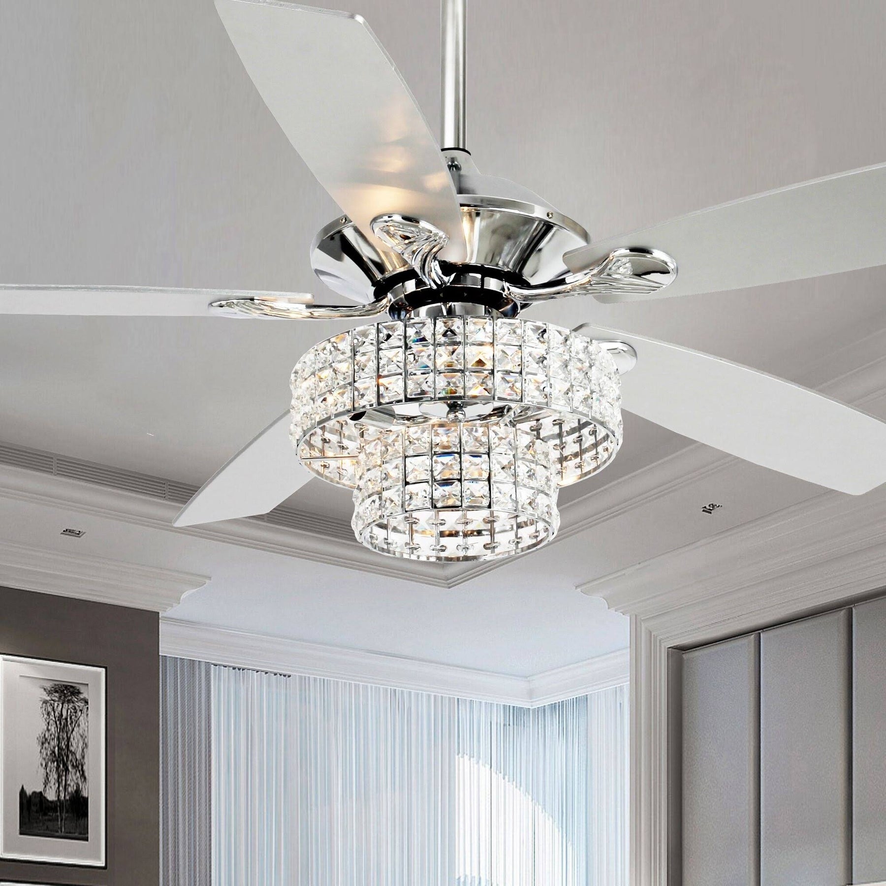 Parrot Uncle 52-Inch Modern 4-Light Dual Crystal Shade Ceiling Fan with Remote Matte Black 52-in N/A Matte - Product image 1
