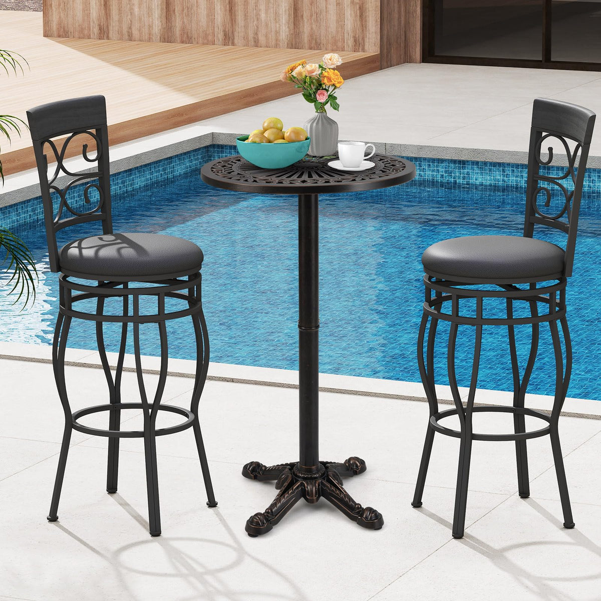 Tangkula 24" Outdoor Round Bar Table Cast Aluminum Heavy Duty Patio High Table with Stable Cross-Shaped Base