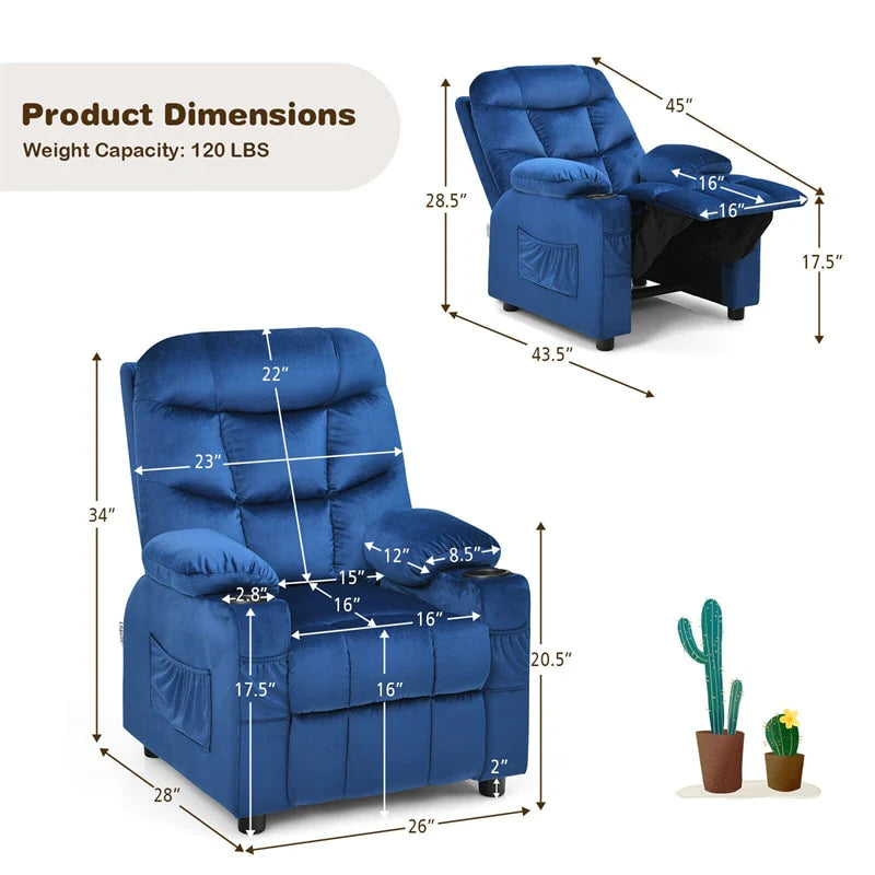 Kids Recliner Chair Adjustable Velvet Lounge Sofa with Cup Holders, 3 Pockets, Retractable Footrest - Product image 5