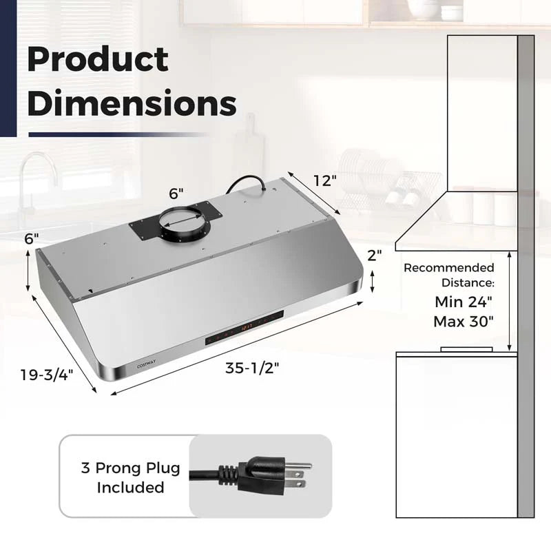 36/30 Inch Under Cabinet Range Hood with Gesture/Touch/Remote Control, 900 CFM Kitchen Vent w/ 4 Speed - Product image 12
