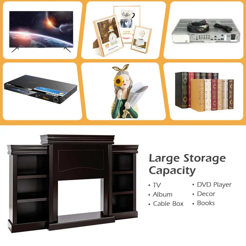 70" Fireplace Mantel TV Stand with Storage Shelves, Freestanding Wood Media Console for 28.5" Fireplace - Product image 26