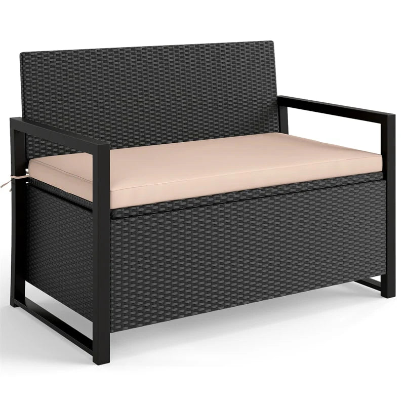 40 Gallon Outdoor Wicker Storage Bench with Cushion & Cover, Metal Frame Patio Deck Box Seat - Product image 13