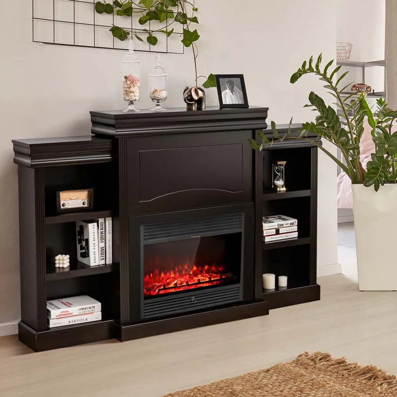 70" Fireplace Mantel TV Stand with Storage Shelves, Freestanding Wood Media Console for 28.5" Fireplace - Product image 21