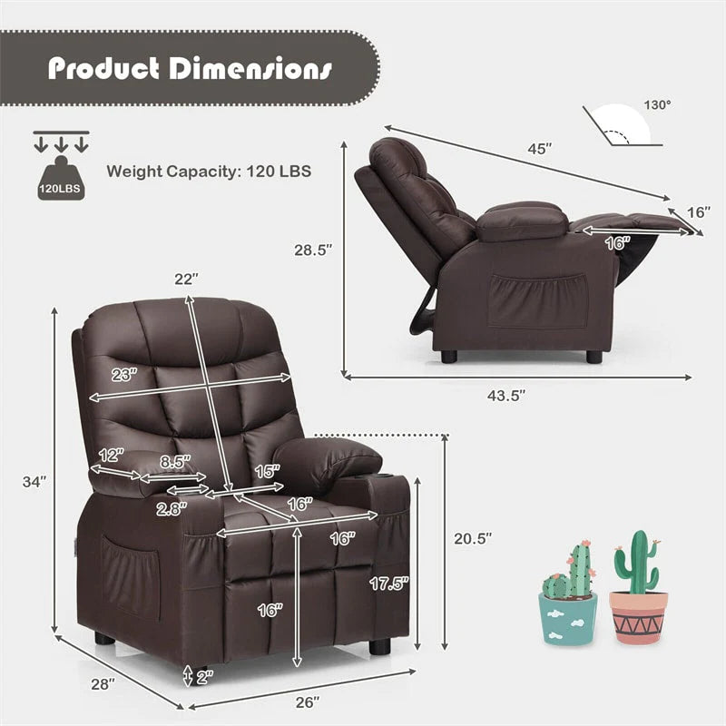 Kids Recliner Chair Adjustable Velvet Lounge Sofa with Cup Holders, 3 Pockets, Retractable Footrest - Product image 29