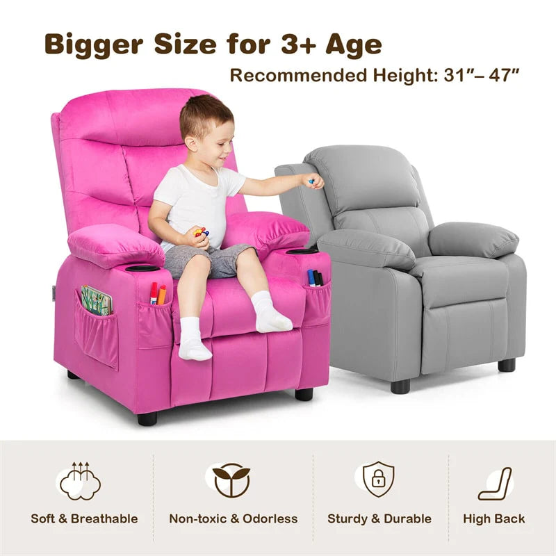Kids Recliner Chair Adjustable Velvet Lounge Sofa with Cup Holders, 3 Pockets, Retractable Footrest - Product image 44
