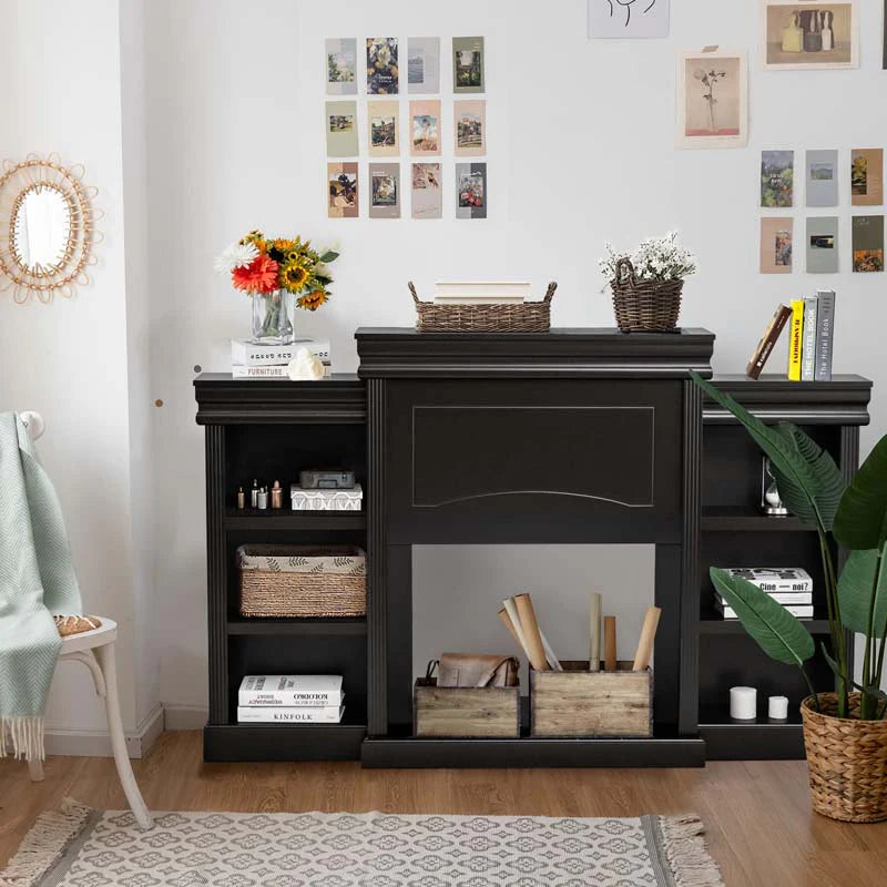 70" Fireplace Mantel TV Stand with Storage Shelves, Freestanding Wood Media Console for 28.5" Fireplace - Product image 4