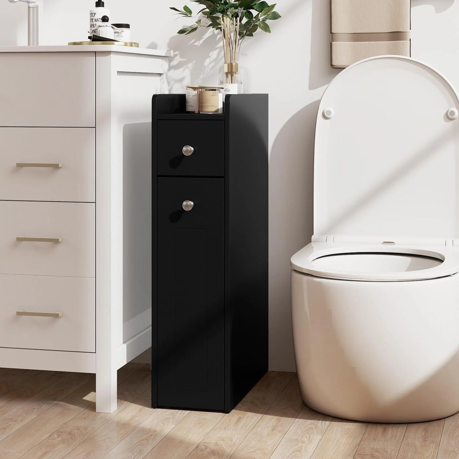 Tangkula Small Bathroom Storage Cabinet 4-Tier with Slide Out Drawers on Casters - Product image 4