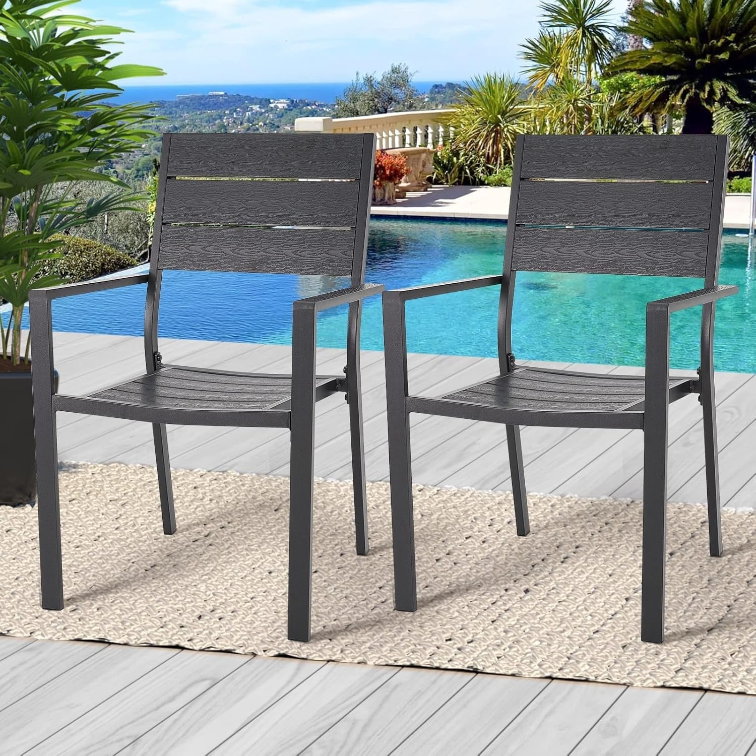 AECOJOY 2 Pieces Outdoor Dining Chairs, Aluminum Frame Stackable Patio Chair - Product image 2