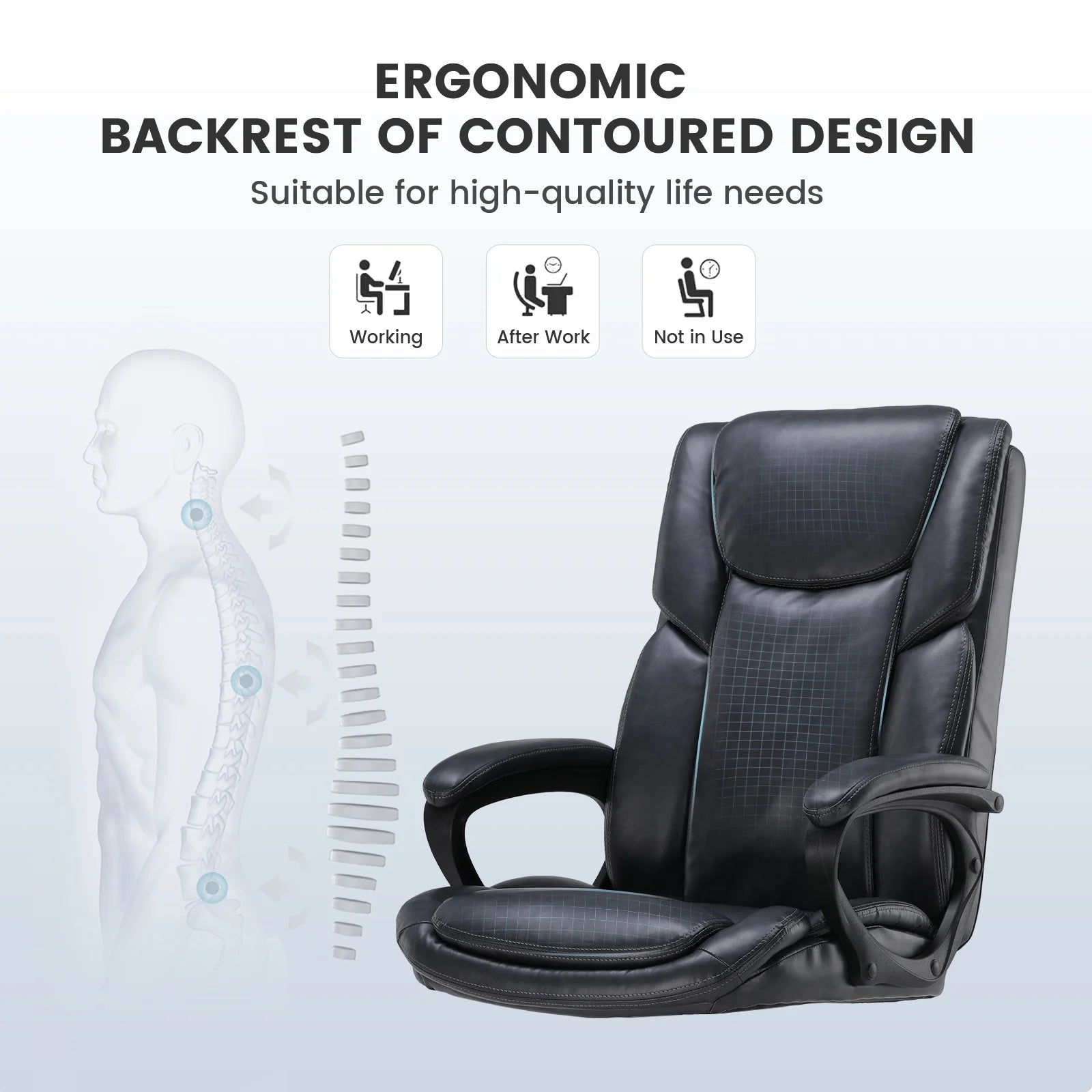 Mainstays Executive Ergonomic High Back Leather Home Office Desk Chair, Black - Product image 32