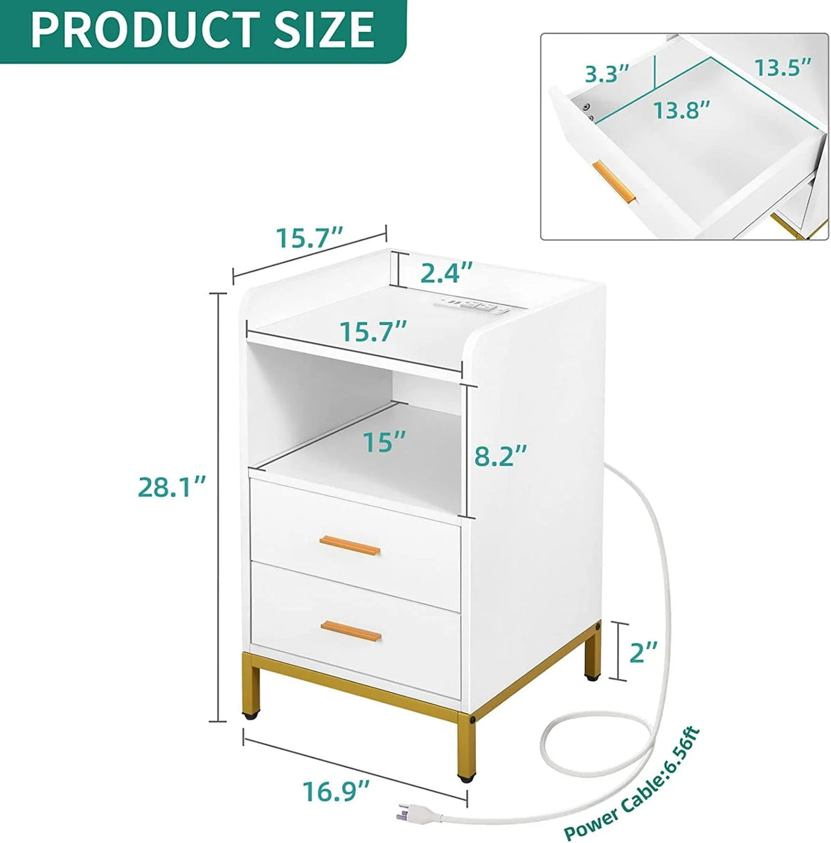 DEXTRUS Side Table with Charging Station, 3 - Drawer LED Light Bedside End Table Nightstand for Bedroom - Product image 8