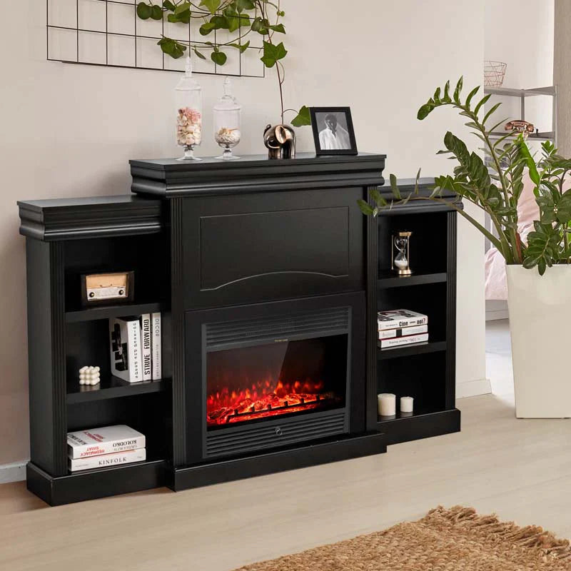 70" Fireplace Mantel TV Stand with Storage Shelves, Freestanding Wood Media Console for 28.5" Fireplace - Product image 3