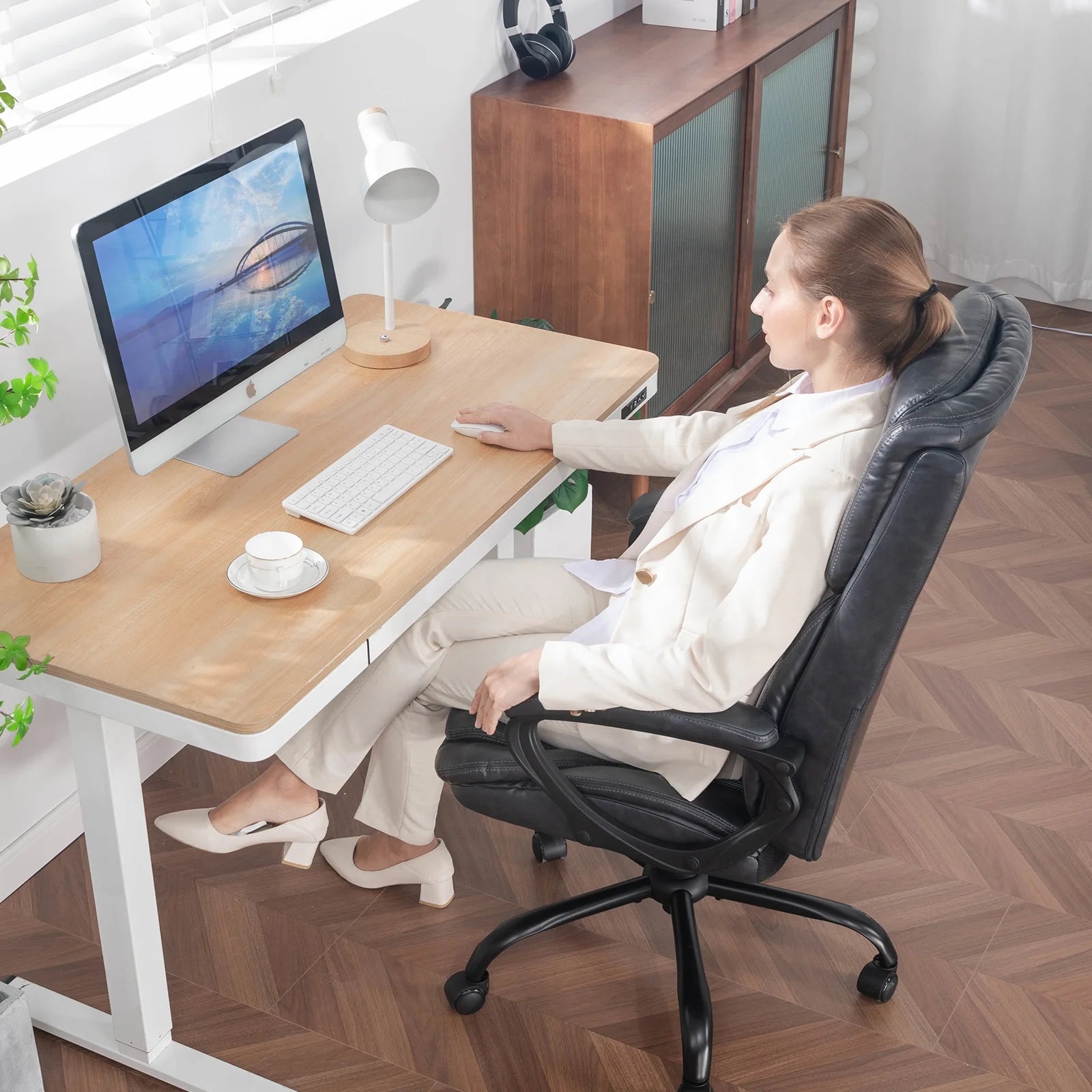 Mainstays Executive Ergonomic High Back Leather Home Office Desk Chair, Black - Product image 30