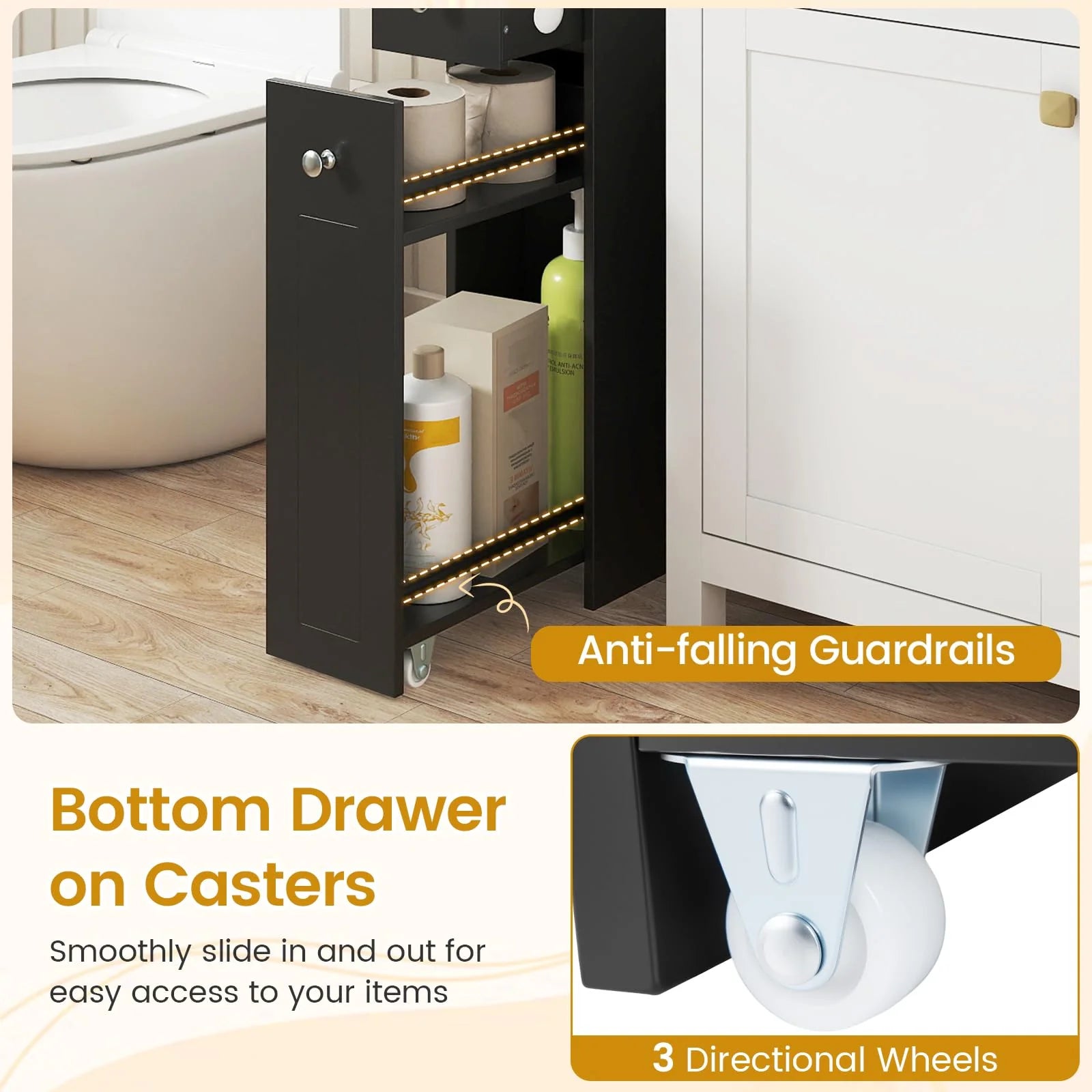 Tangkula Small Bathroom Storage Cabinet 4-Tier with Slide Out Drawers on Casters - Product image 7